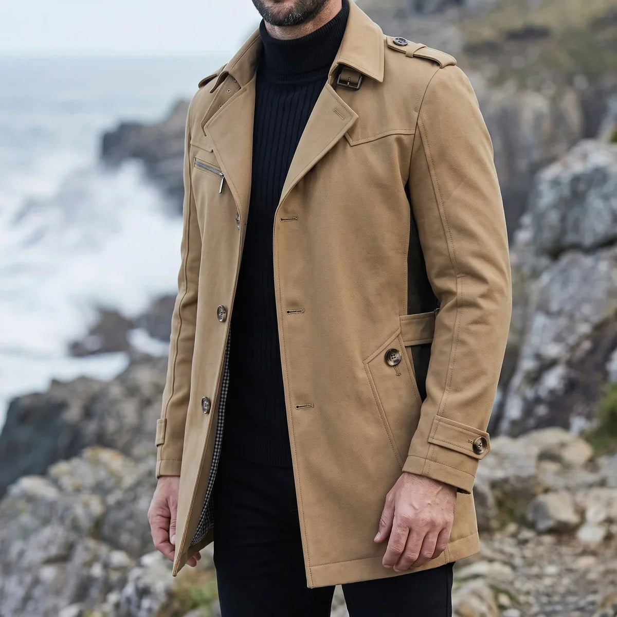 Belted Cotton Blend Trench Coat