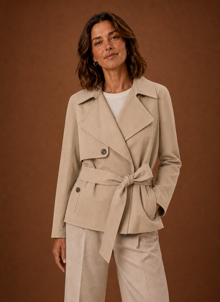 Belted Double Breasted Short Trench Jacket
