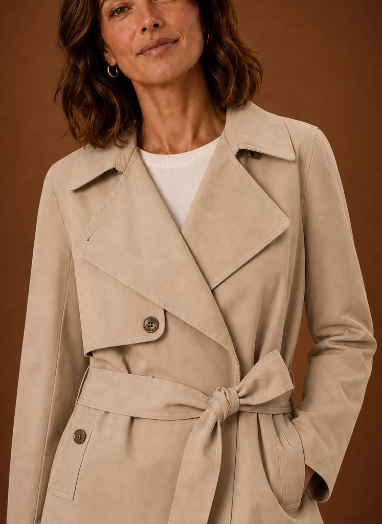 Belted Double Breasted Short Trench Jacket