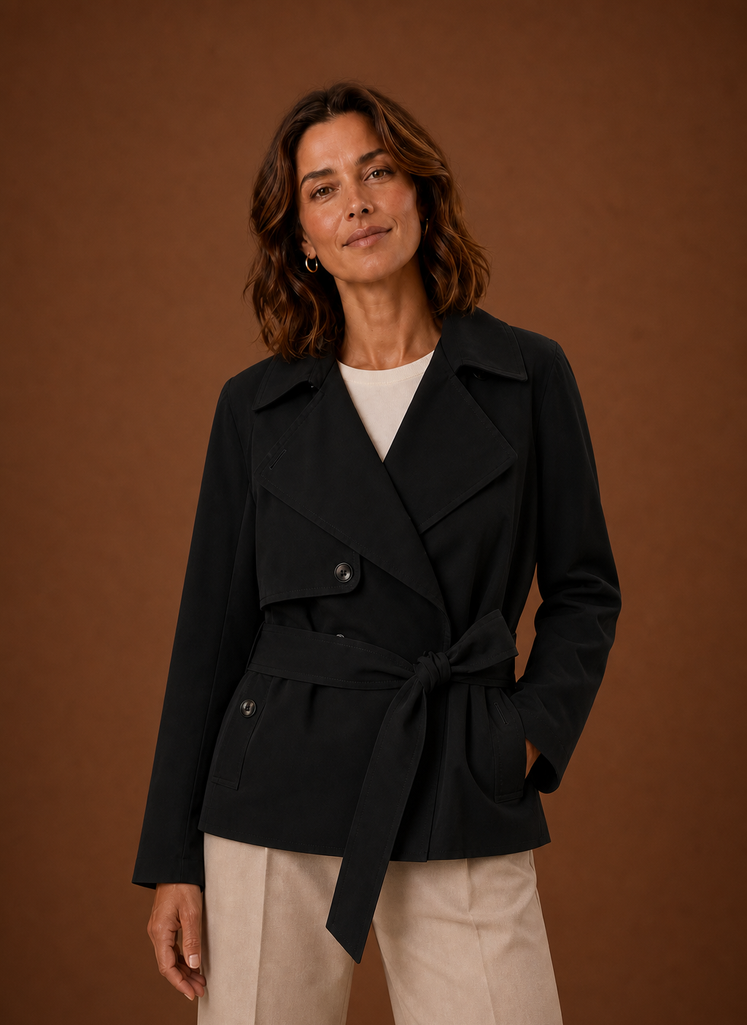 Belted Double Breasted Short Trench Jacket