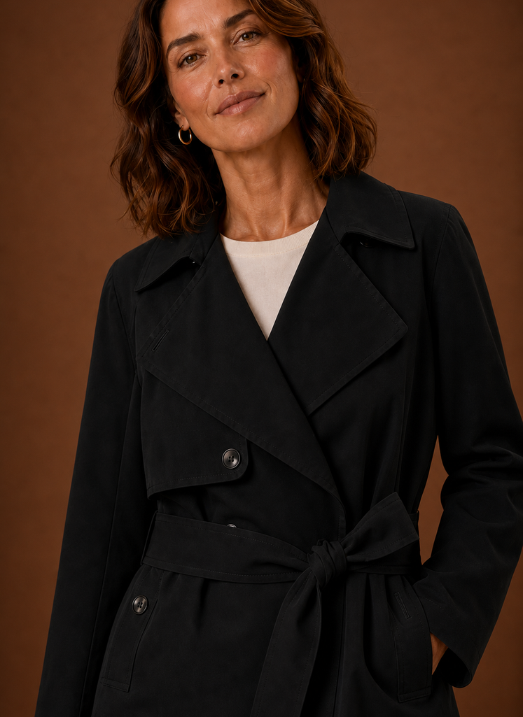 Belted Double Breasted Short Trench Jacket