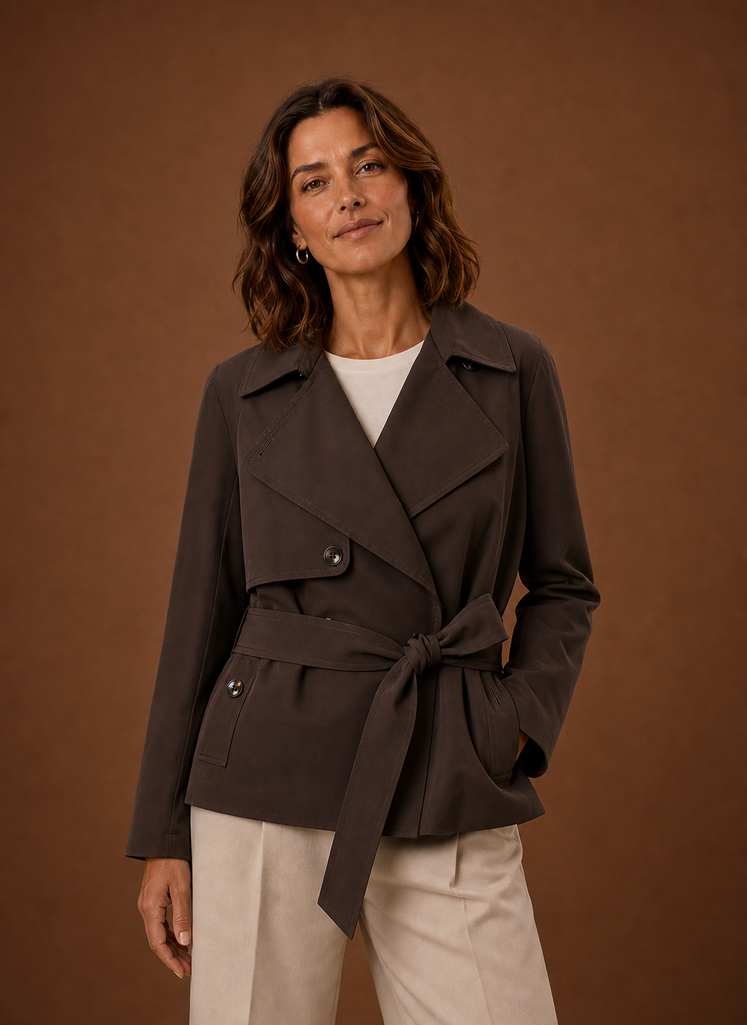 Belted Double Breasted Short Trench Jacket