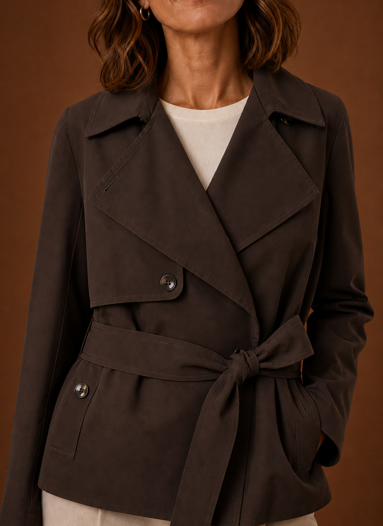 Belted Double Breasted Short Trench Jacket