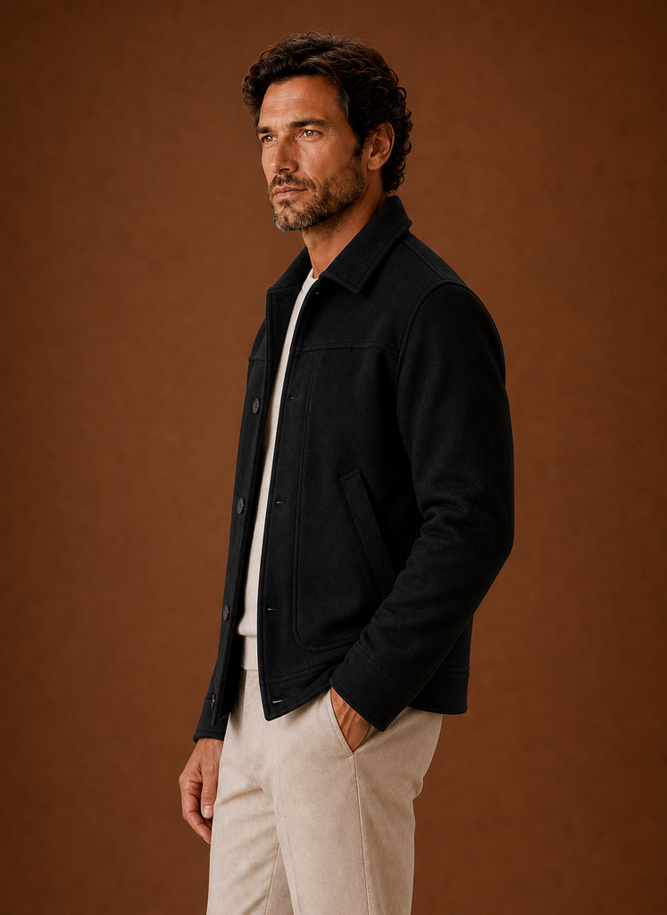Button Front Shirt Jacket with Classic Collar