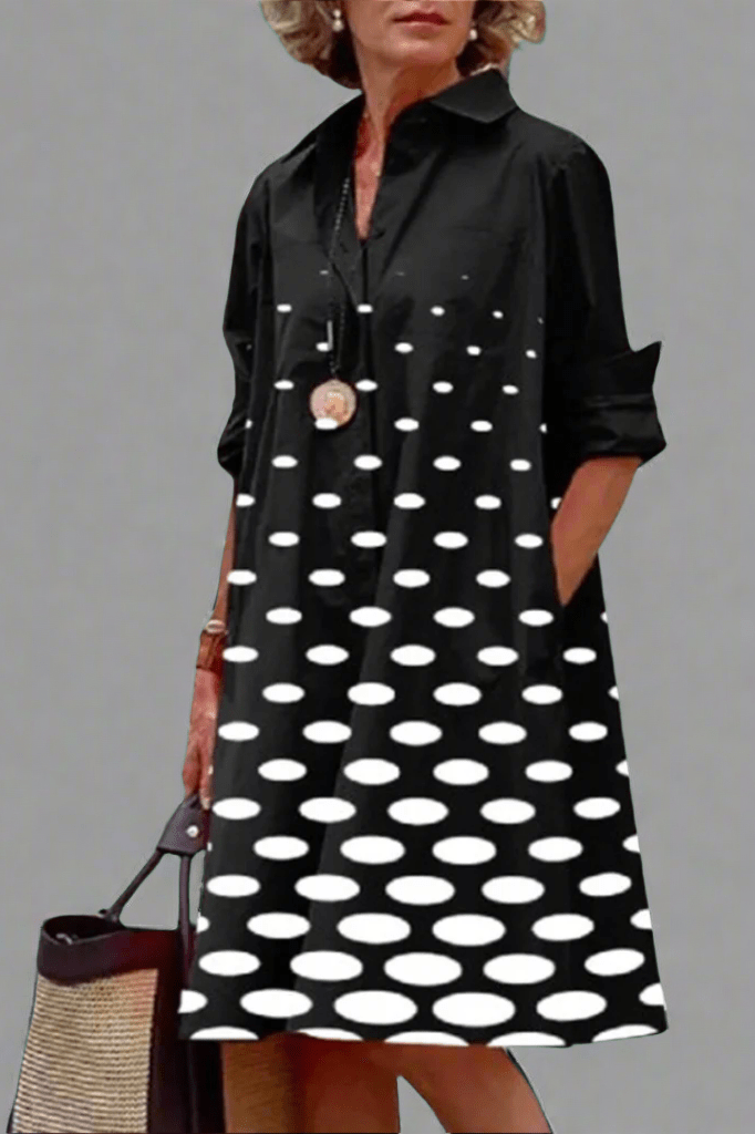 Dotted Midi Dress with Long Sleeves