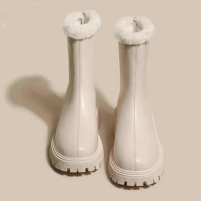 Faux Fur Lined Slip On Ankle Boots