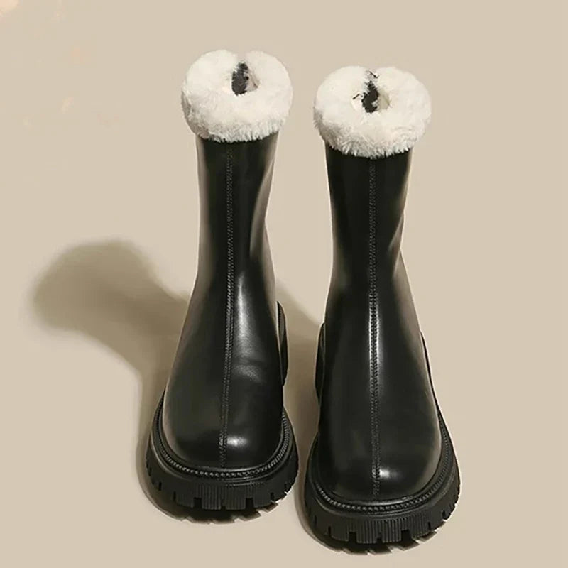 Faux Fur Lined Slip On Ankle Boots