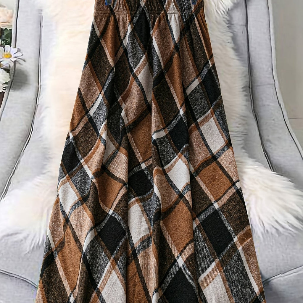 Flared A Line Plaid Midi Skirt