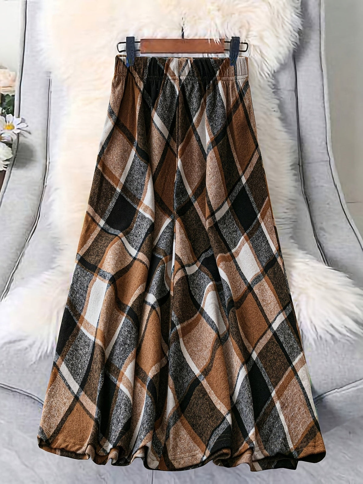Flared A Line Plaid Midi Skirt
