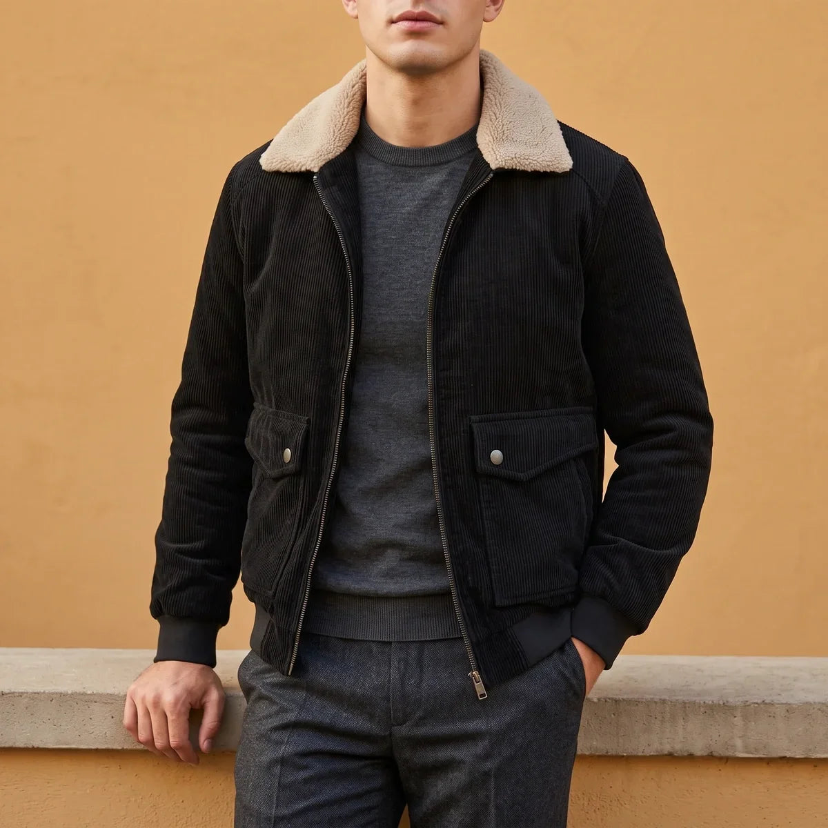 Fleece Lined Corduroy Jacket with Sherpa Collar