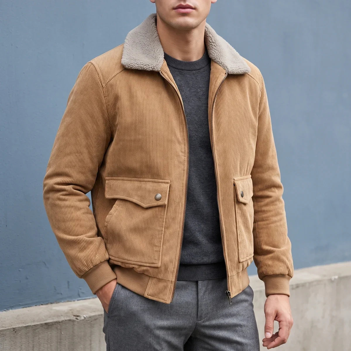 Fleece Lined Corduroy Jacket with Sherpa Collar