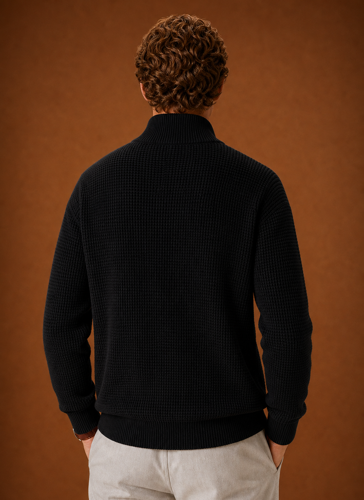 Full Zip Knit Cardigan with Stand Collar