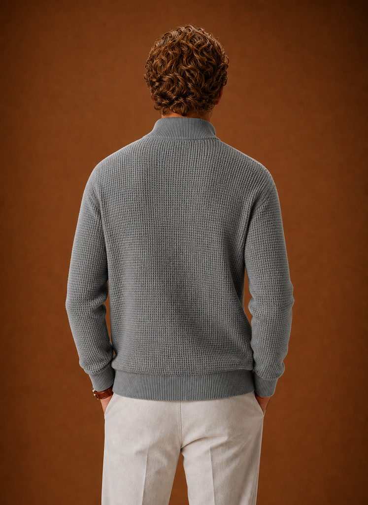 Full Zip Knit Cardigan with Stand Collar