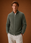 Full Zip Knit Cardigan with Stand Collar