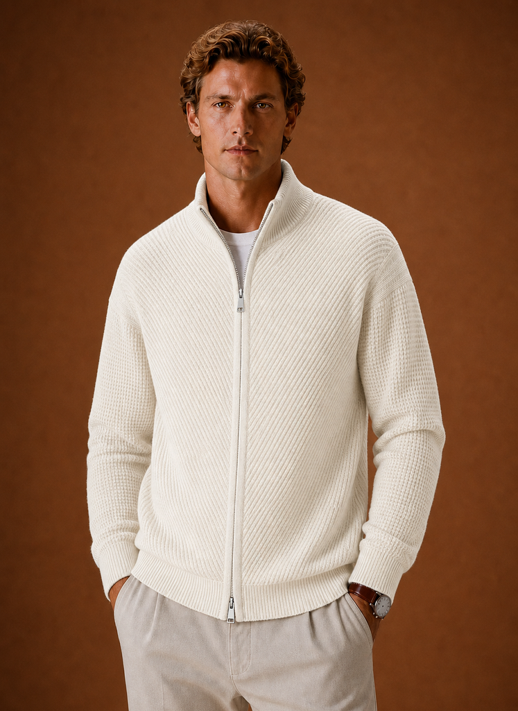 Full Zip Knit Cardigan with Stand Collar