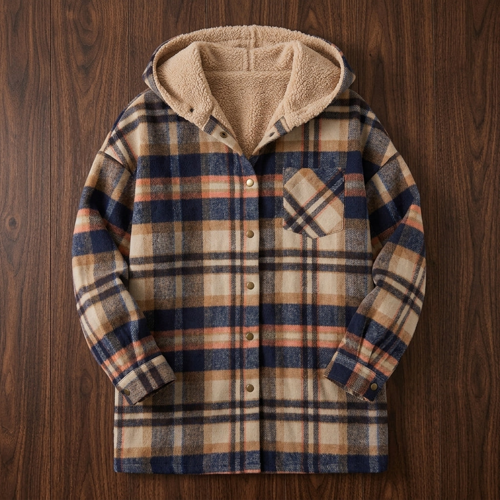 Hooded Plaid Flannel Shirt Jacket