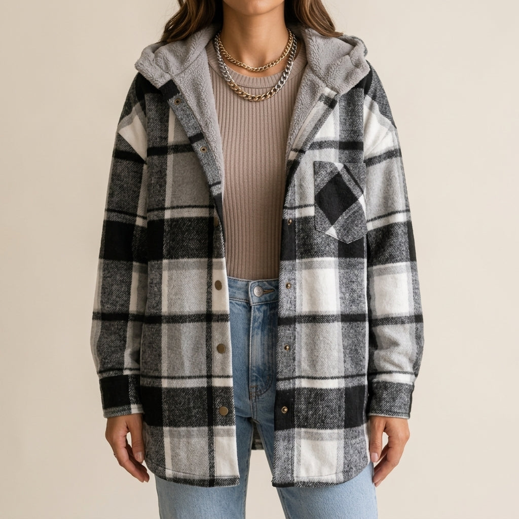 Hooded Plaid Flannel Shirt Jacket
