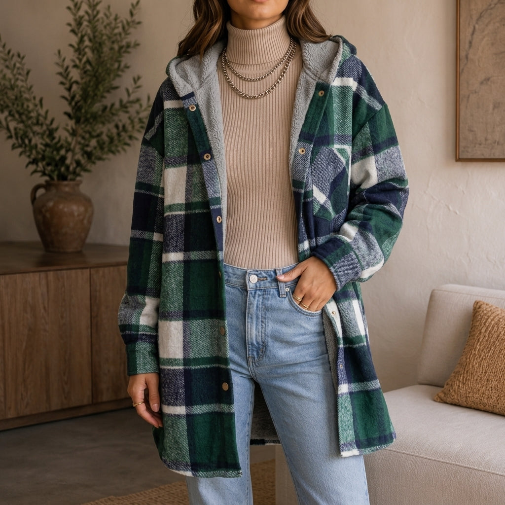 Hooded Plaid Flannel Shirt Jacket