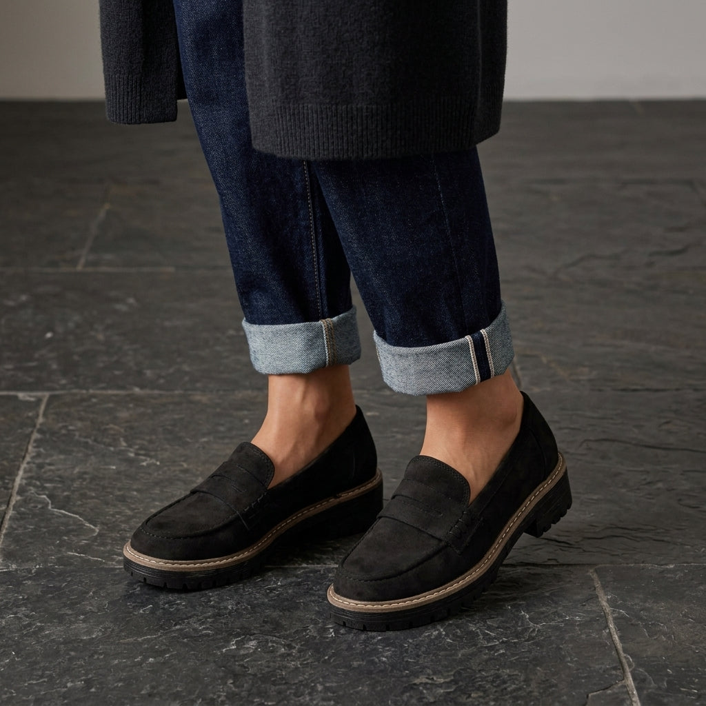 Leather Penny Loafers with Lug Sole