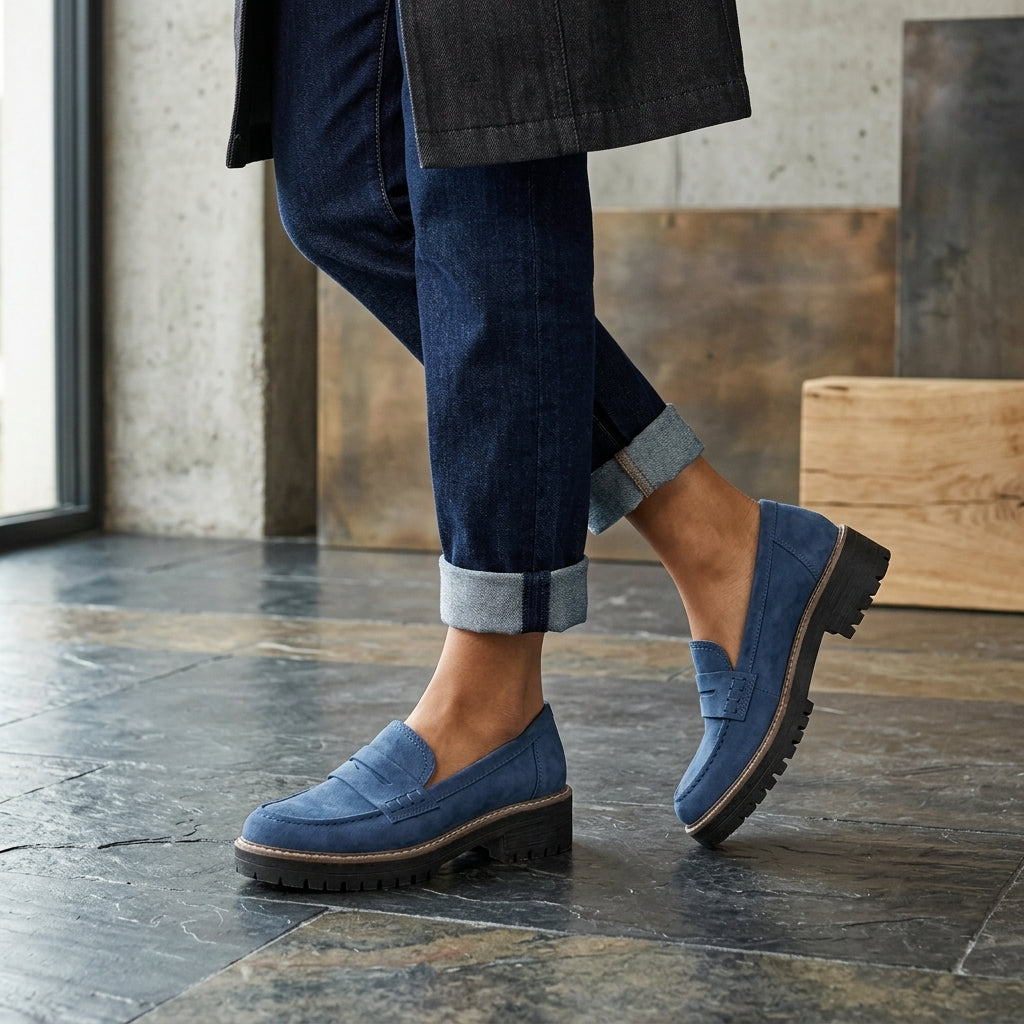 Leather Penny Loafers with Lug Sole