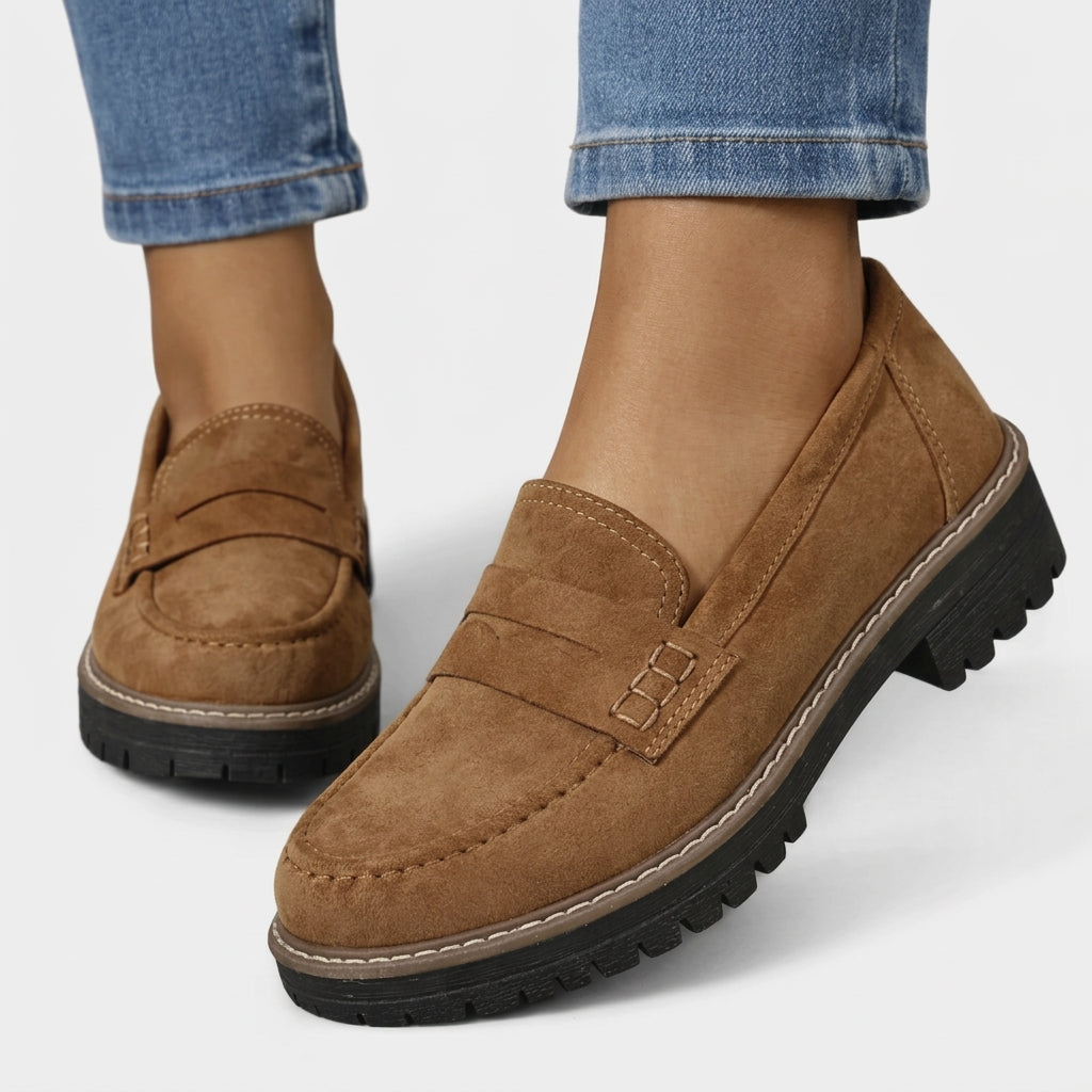 Leather Penny Loafers with Lug Sole