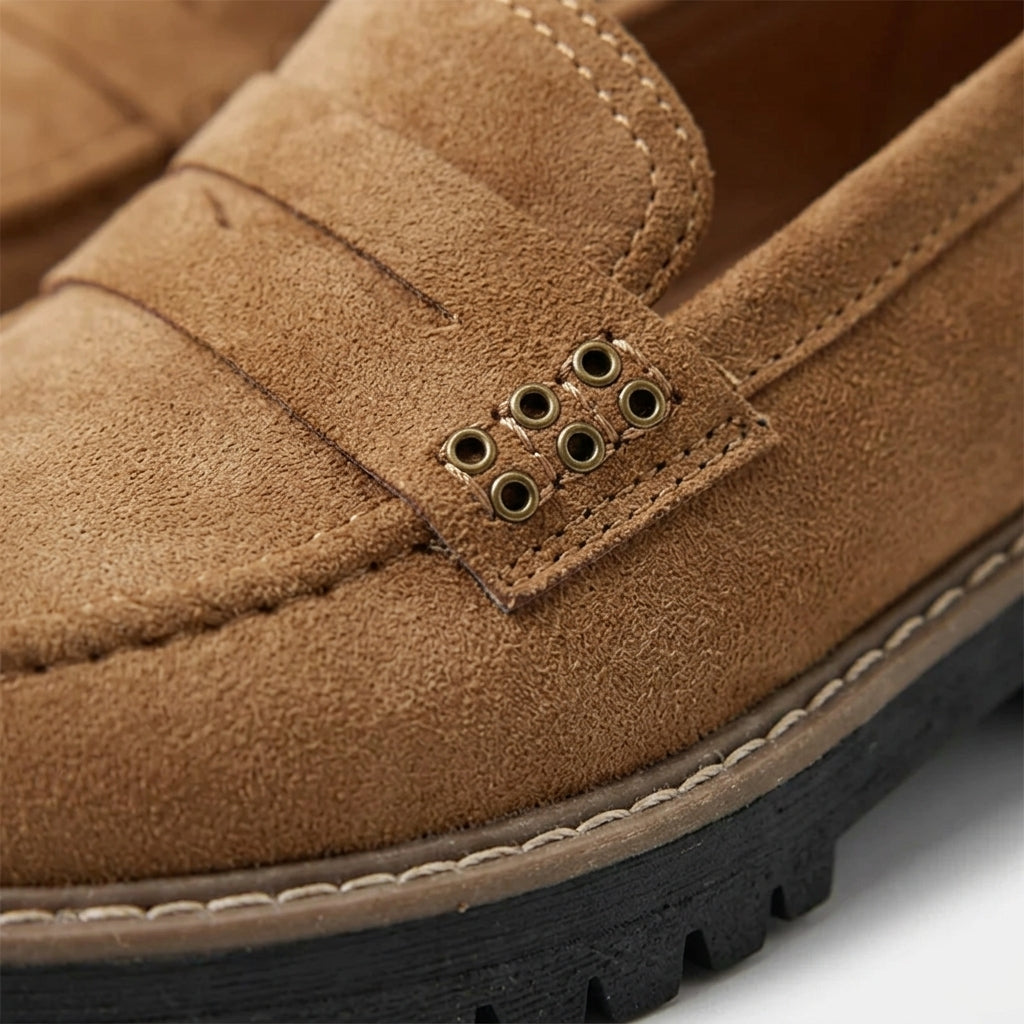 Leather Penny Loafers with Lug Sole