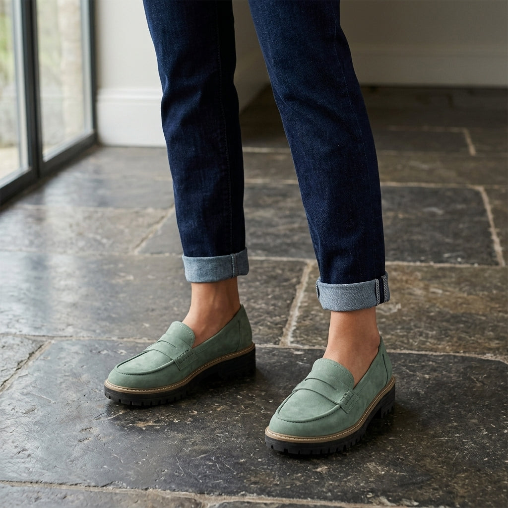 Leather Penny Loafers with Lug Sole
