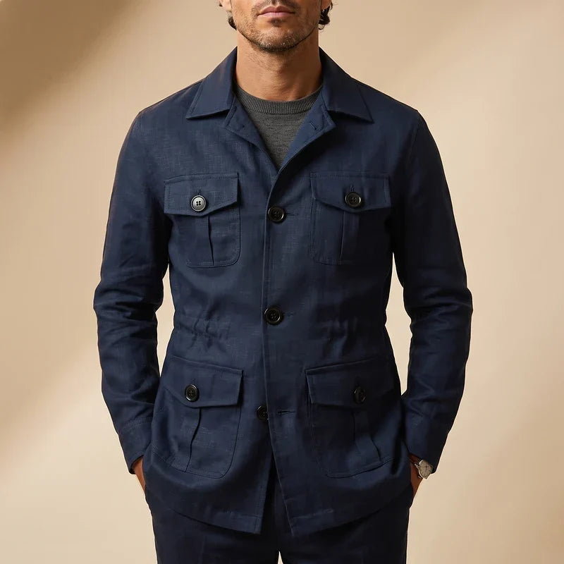 Linen Blend Safari Jacket with Four Pockets