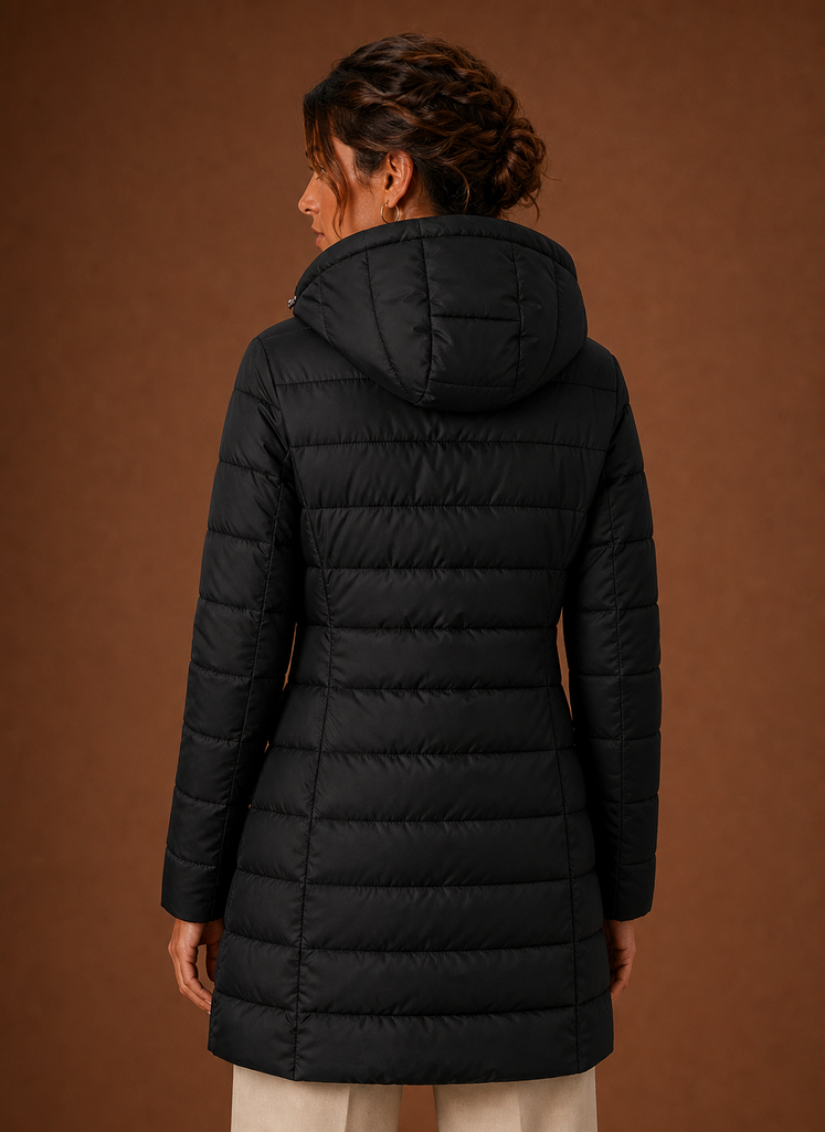 Long Hooded Puffer Coat with Faux Fur Lining