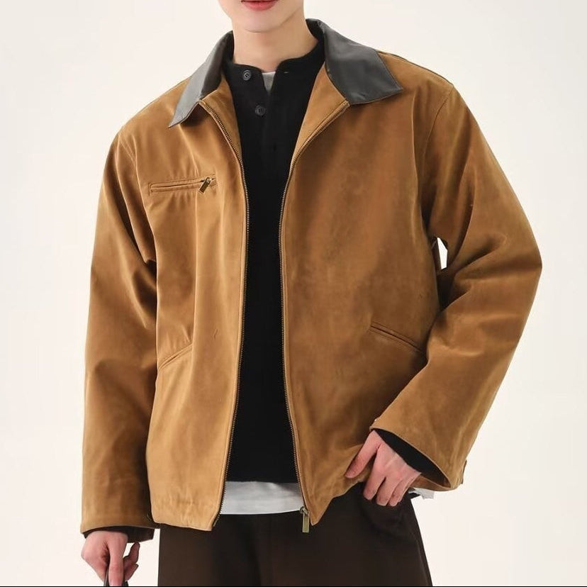 Moleskin Full Zip Jacket with Contrast Collar