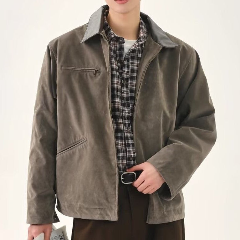 Moleskin Full Zip Jacket with Contrast Collar