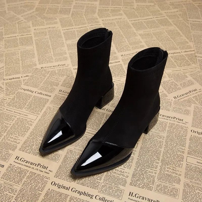 Pointed Toe Block Heel Ankle Boots