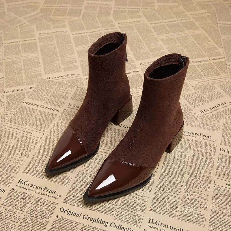Pointed Toe Block Heel Ankle Boots