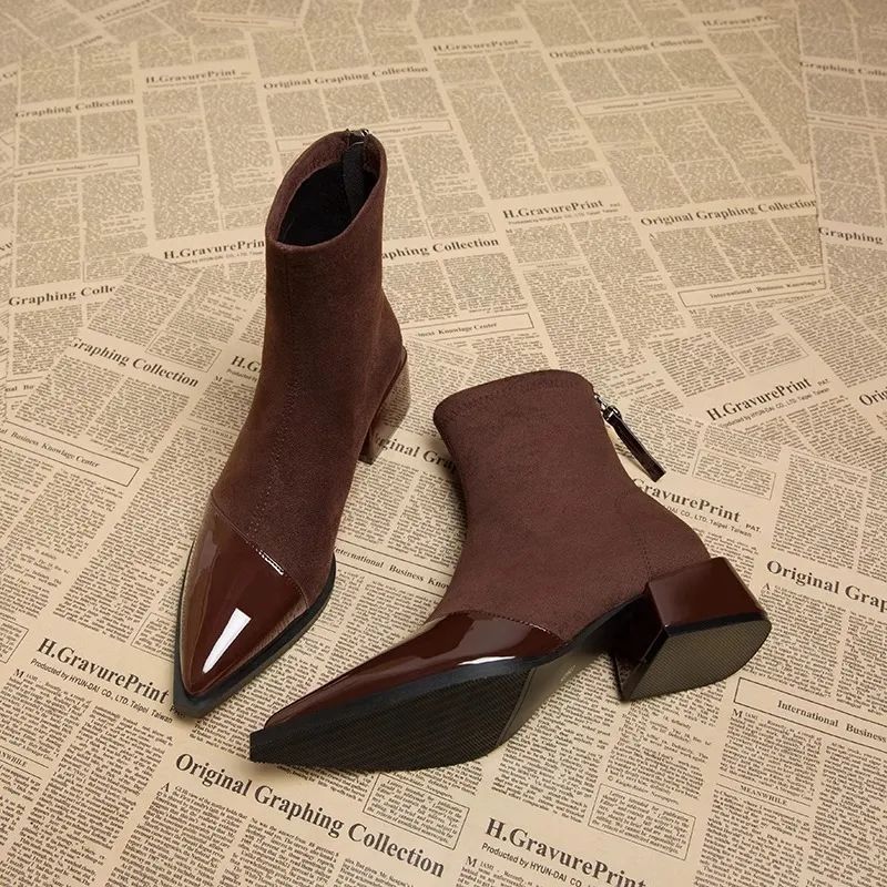 Pointed Toe Block Heel Ankle Boots