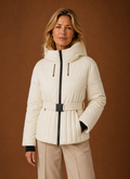 Quilted Hooded Jacket with Belted Waist