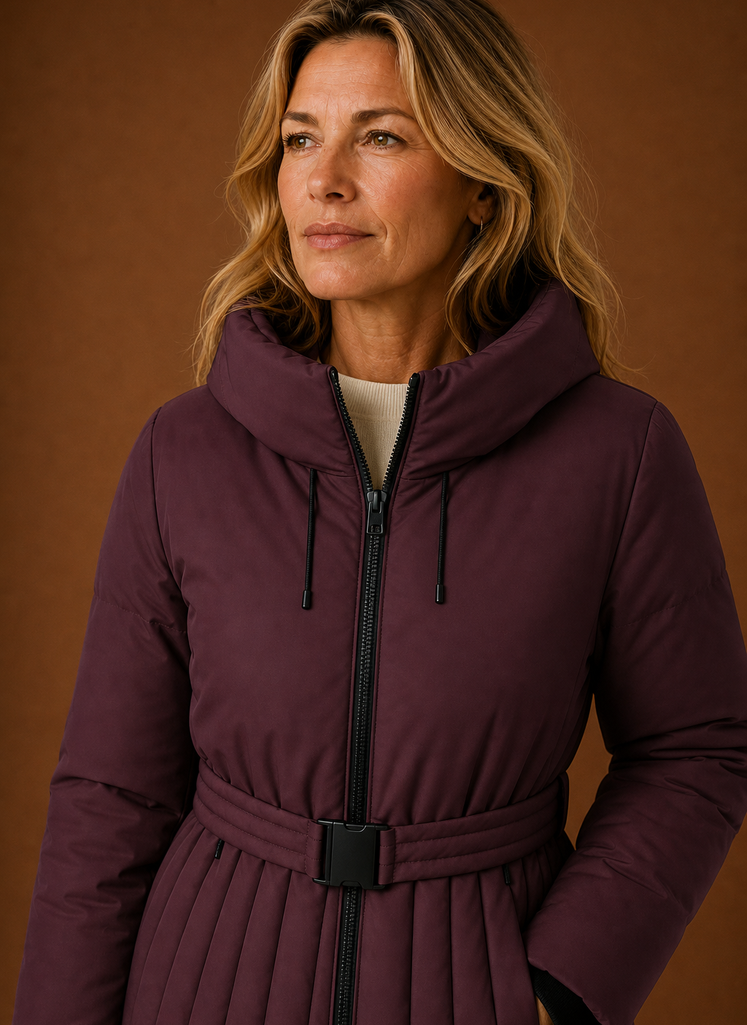 Quilted Hooded Jacket with Belted Waist