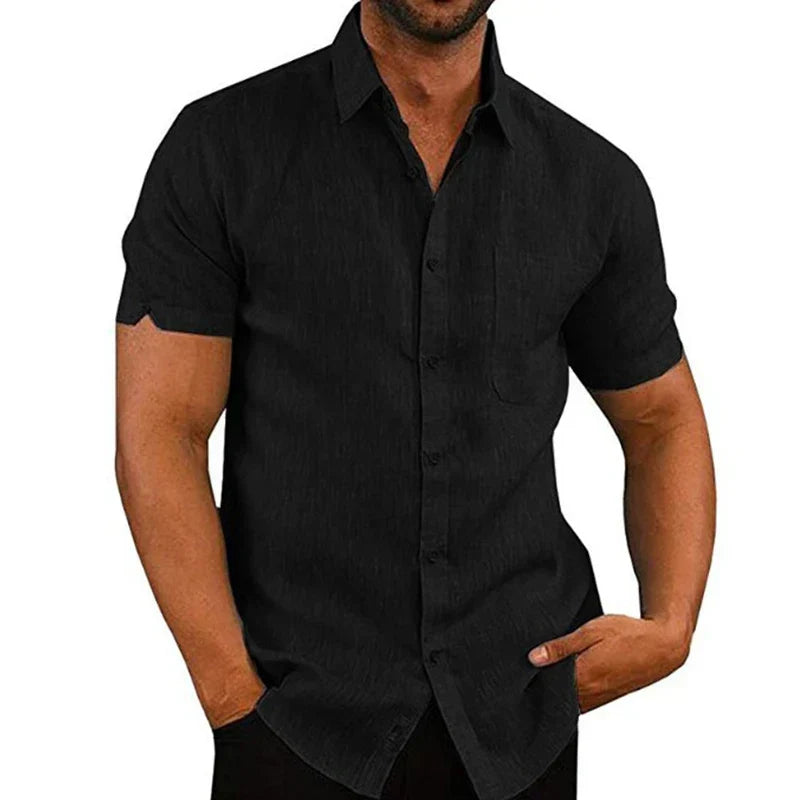 Regular Fit Linen Blend Short Sleeve Shirt