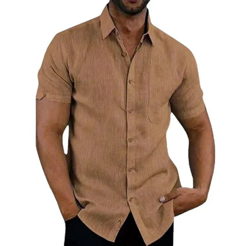 Regular Fit Linen Blend Short Sleeve Shirt