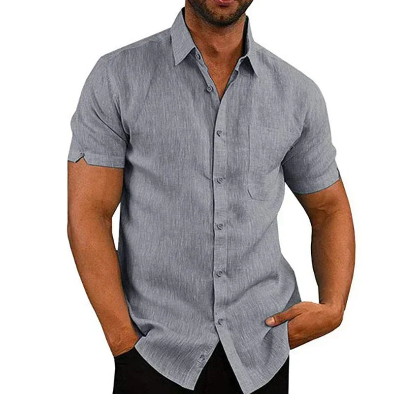Regular Fit Linen Blend Short Sleeve Shirt