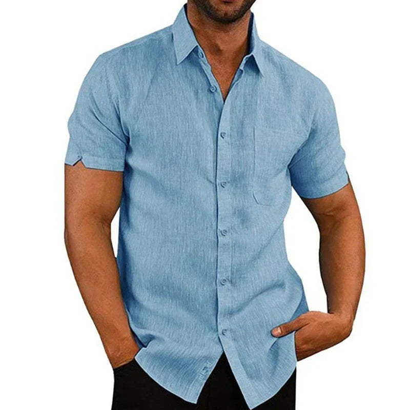 Regular Fit Linen Blend Short Sleeve Shirt