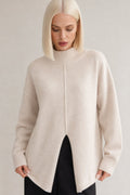 Relaxed Fit Knit Turtleneck Sweater with Front Split Hem