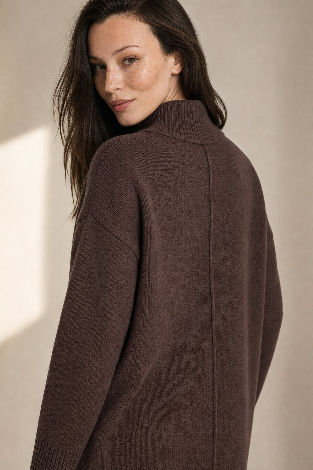 Relaxed Fit Knit Turtleneck Sweater with Front Split Hem