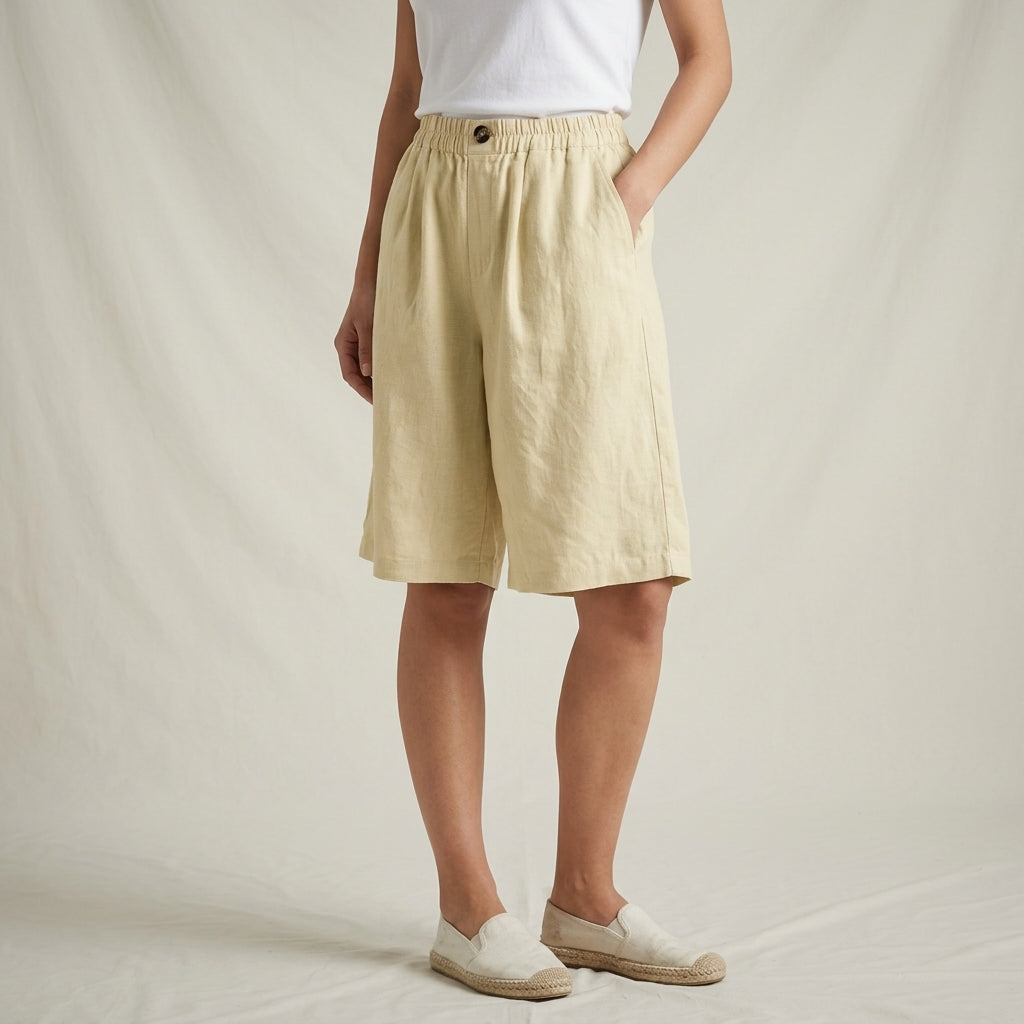 Relaxed Fit Wide Leg Bermuda Shorts