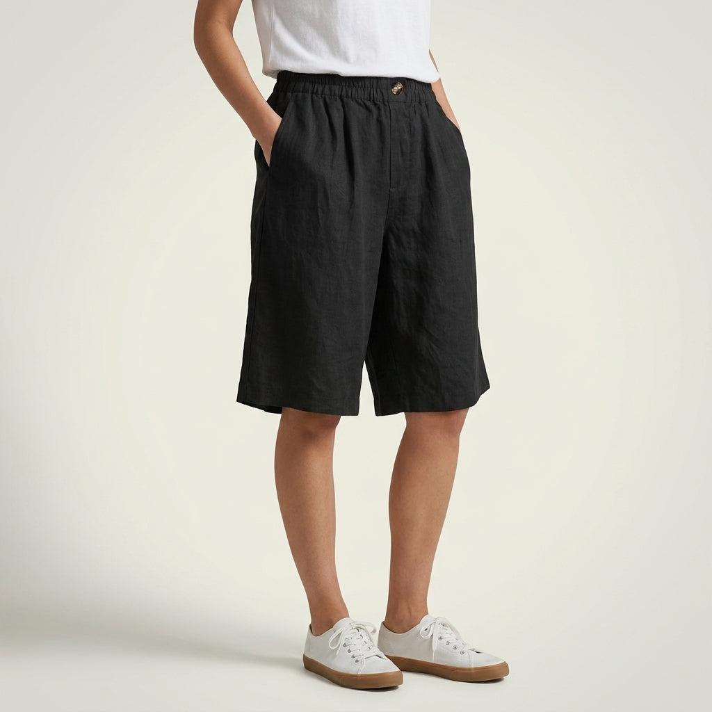 Relaxed Fit Wide Leg Bermuda Shorts
