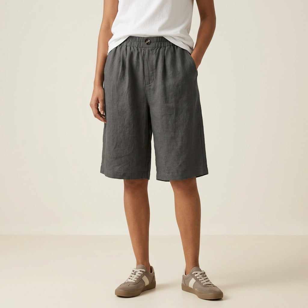 Relaxed Fit Wide Leg Bermuda Shorts