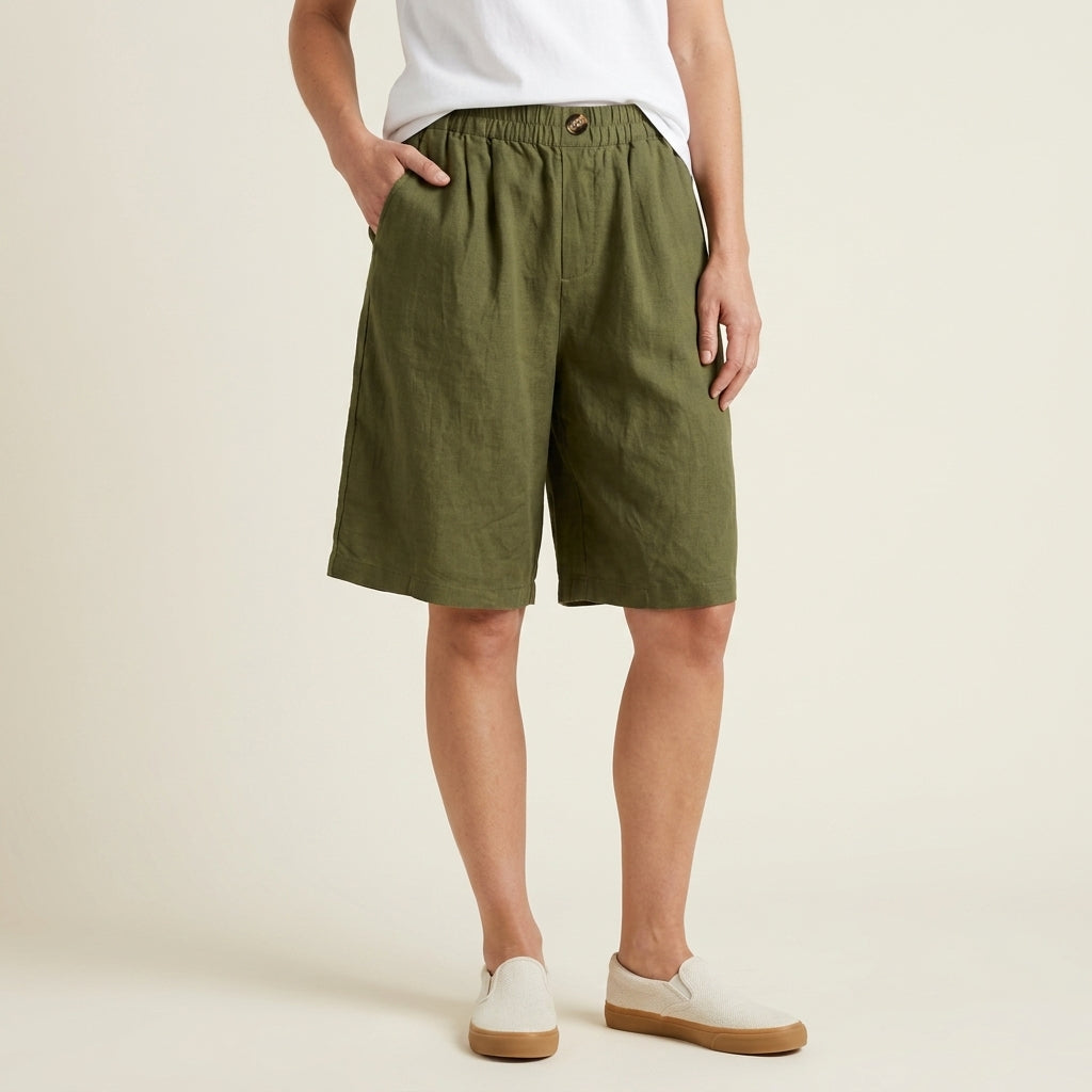 Relaxed Fit Wide Leg Bermuda Shorts