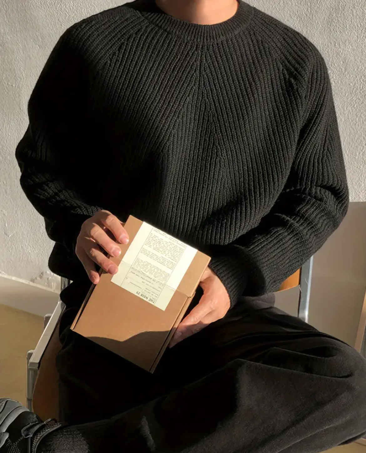Ribbed Cotton Knit Crew Neck Sweater