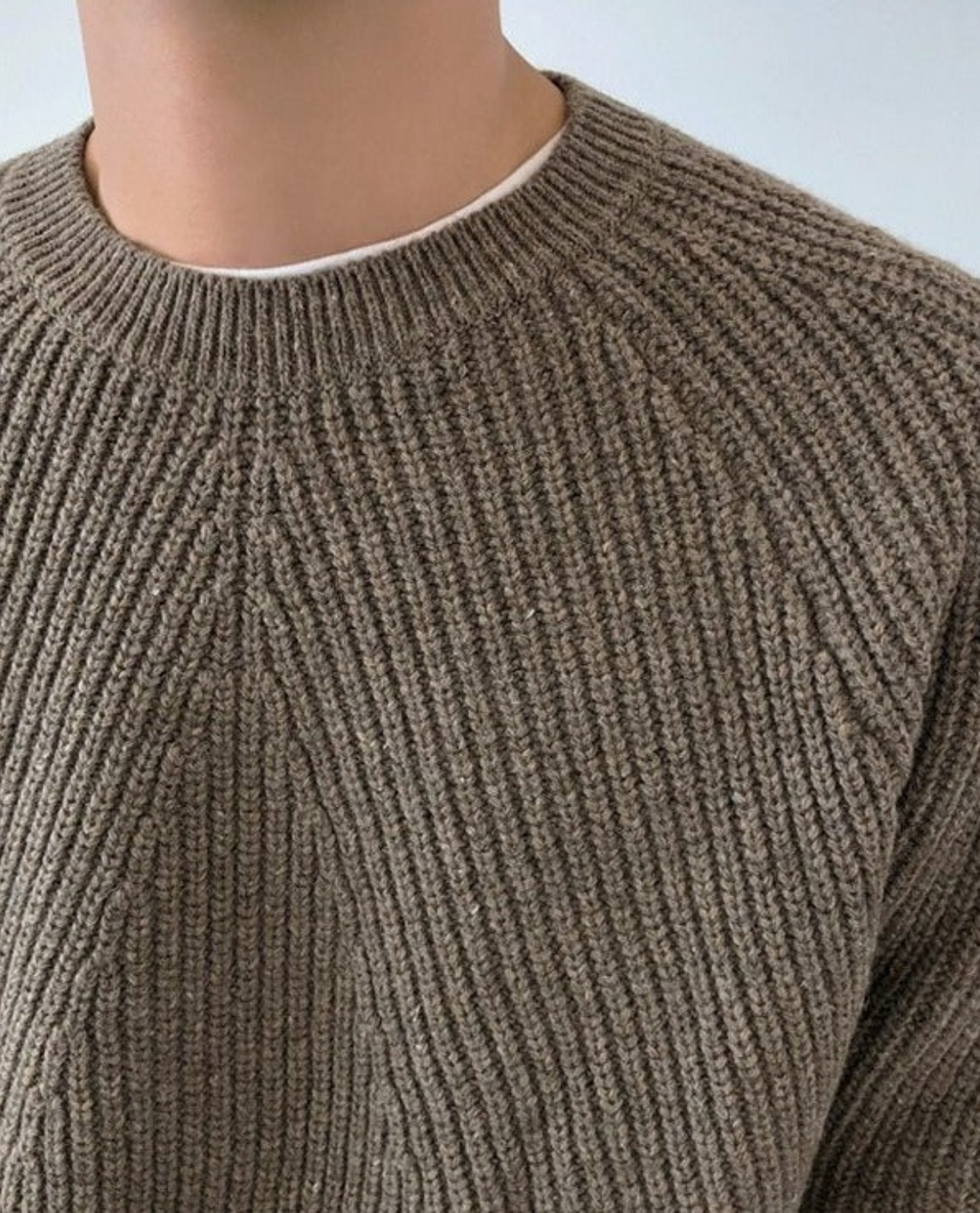 Ribbed Cotton Knit Crew Neck Sweater