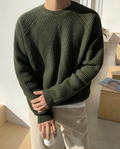 Ribbed Cotton Knit Crew Neck Sweater