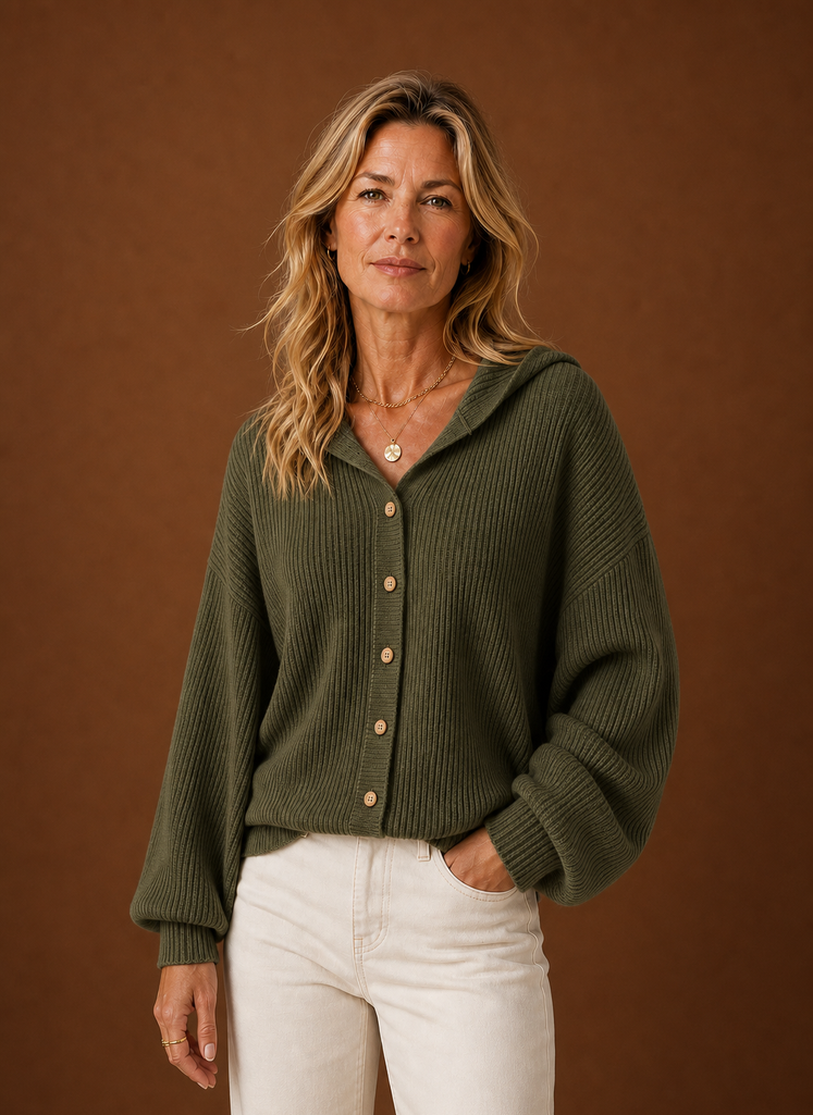 Ribbed Knit Hooded Button Cardigan